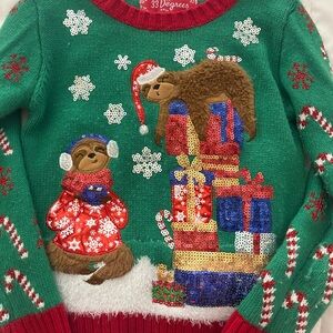 32 Degrees Christmas Sweater. Sloth Sequins Detail. Girls Sz-XS Holiday